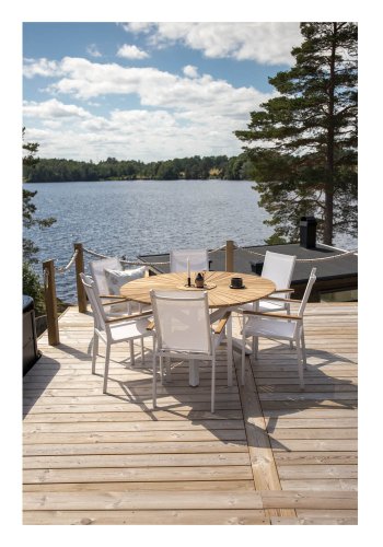 VENTURE DESIGN rund Mexico havebord - natur teaktr og hvid aluminium (140)