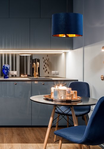 TK Tercino loftlampe 380 - guld og blt stof