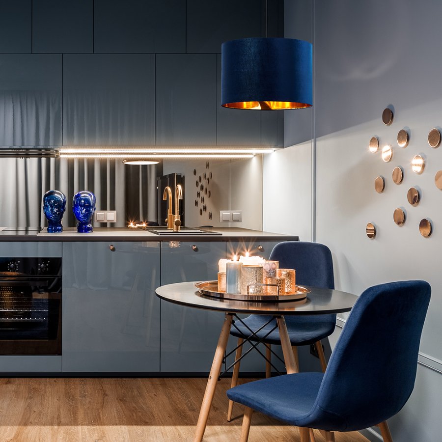 TK Tercino loftlampe 380 - guld og blt stof