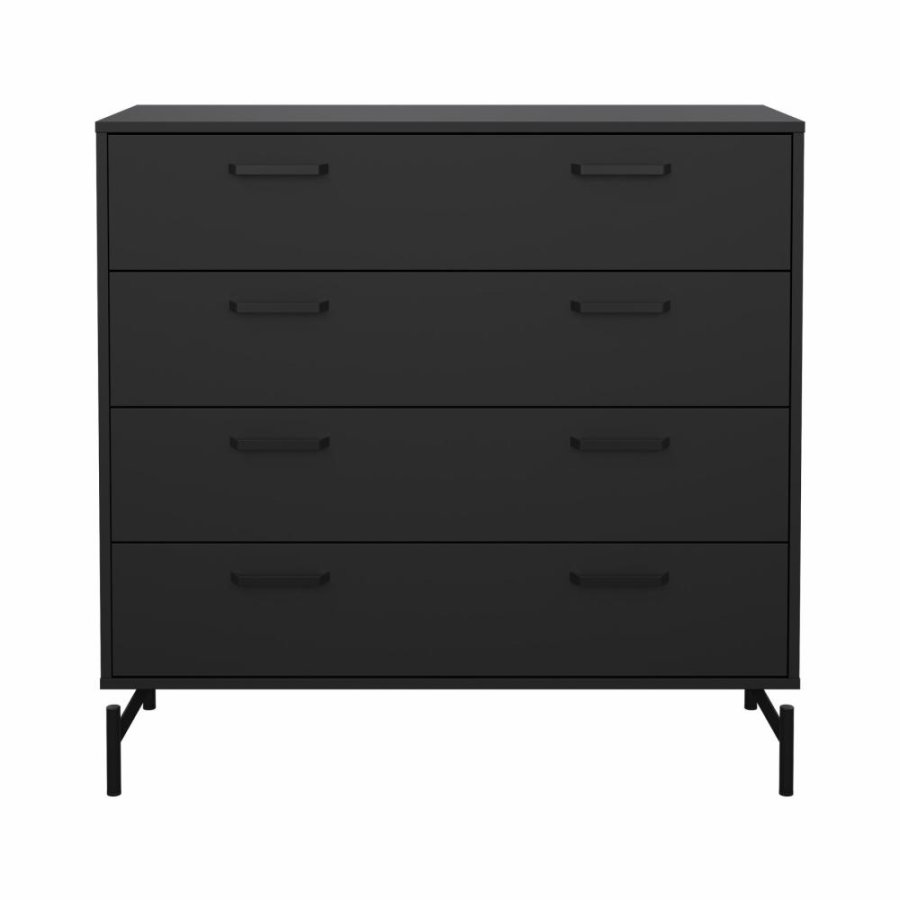 TVILUM Dana Kommode med 4 skuffer, Matt Black, 98,7 x 39,8 x 95,8 cm