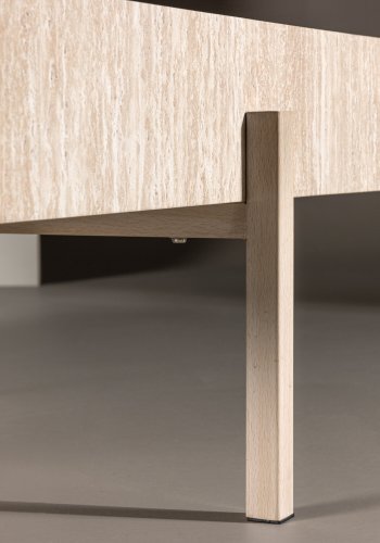 VIND COLLECTION Vadholmen sofabord, rektangulr - hvid MDF med travertin look og stl (82x126)