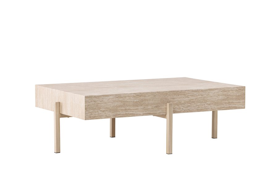 VIND COLLECTION Vadholmen sofabord, rektangulr - hvid MDF med travertin look og stl (82x126)