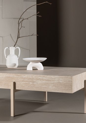 VIND COLLECTION Vadholmen sofabord, rektangulr - hvid MDF med travertin look og stl (82x126)