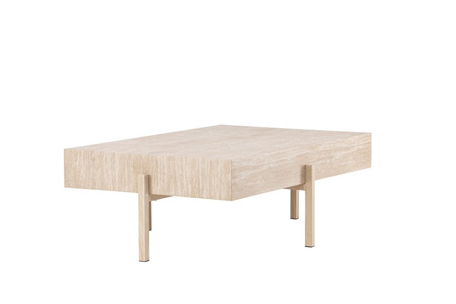 VIND COLLECTION Vadholmen sofabord, rektangulr - hvid MDF med travertin look og stl (82x126)