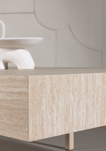 VIND COLLECTION Vadholmen sofabord, rektangulr - hvid MDF med travertin look og stl (82x126)