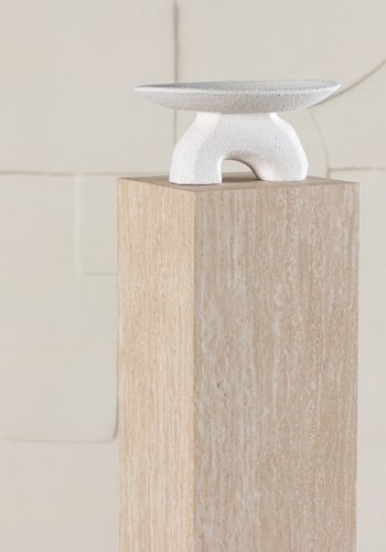 VIND COLLECTION Ramsvik sidebord, kvadratisk - beige MDF med travertin look (23x23xH:95)