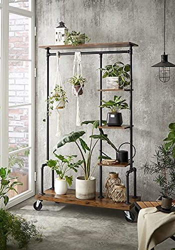 VASAGLE tjstativ, m. 5 hylder og hjul - brun MDF og sort stl