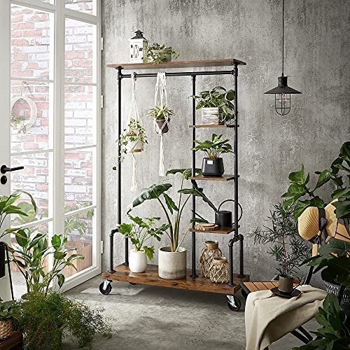 VASAGLE tjstativ, m. 5 hylder og hjul - brun MDF og sort stl