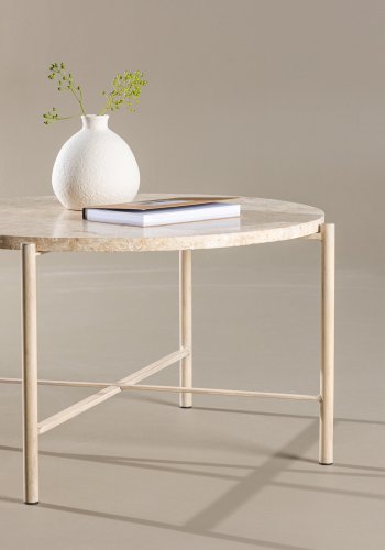 VIND COLLECTION Sandhamn sofabord, rund - beige mactan sten og jern (70)