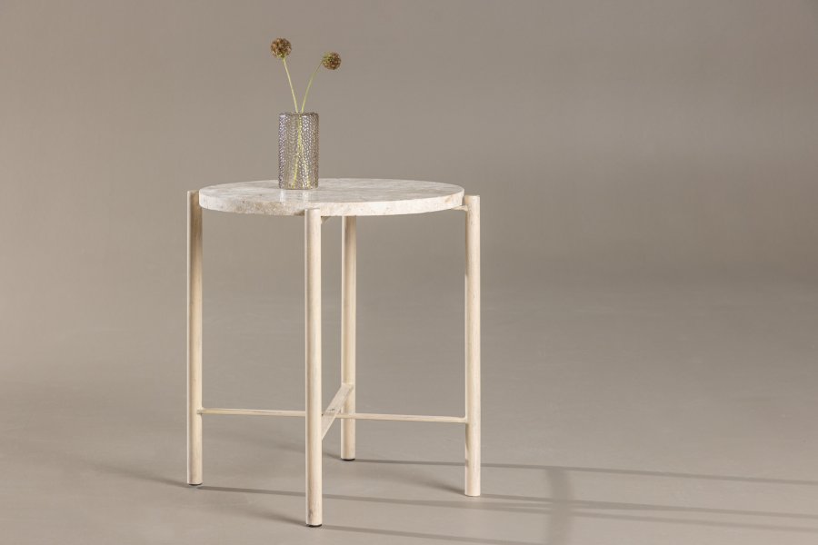 VIND COLLECTION Sandhamn sofabord, rund - beige mactan sten og jern (40)