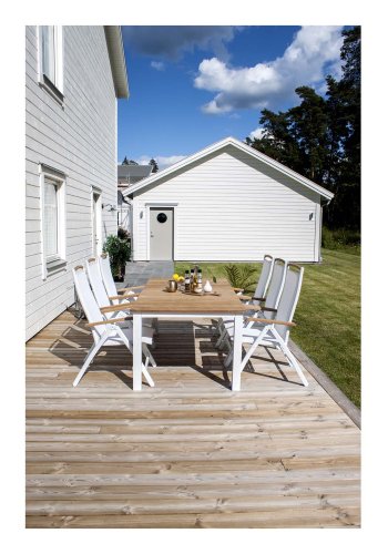 VENTURE DESIGN rektangulr Mexico havebord m. udtrk - natur teaktr og hvid aluminium