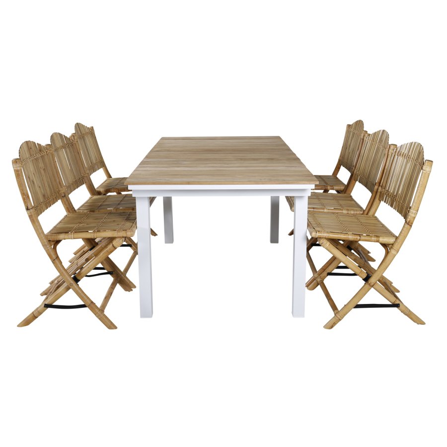 VENTURE DESIGN Cane foldestol til haven, m. hynde - gr stof, natur bambus og rattan