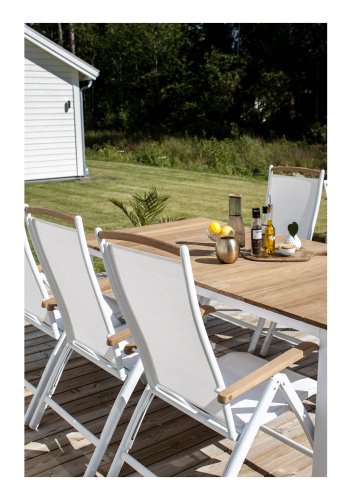 VENTURE DESIGN rektangulr Mexico havebord m. udtrk - natur teaktr og hvid aluminium