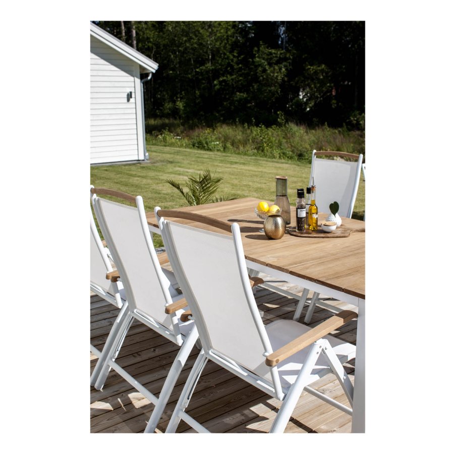 VENTURE DESIGN rektangulr Mexico havebord m. udtrk - natur teaktr og hvid aluminium