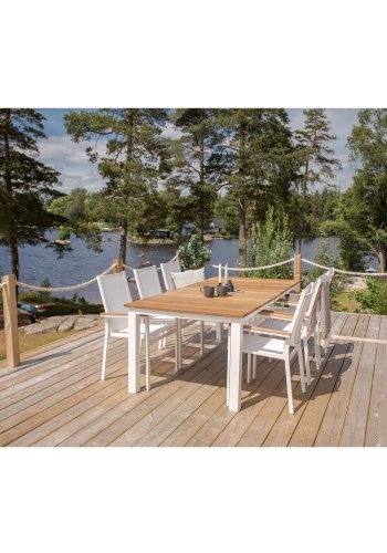 VENTURE DESIGN rektangulr Mexico Havebord - natur teaktr og hvid aluminium (210x100)