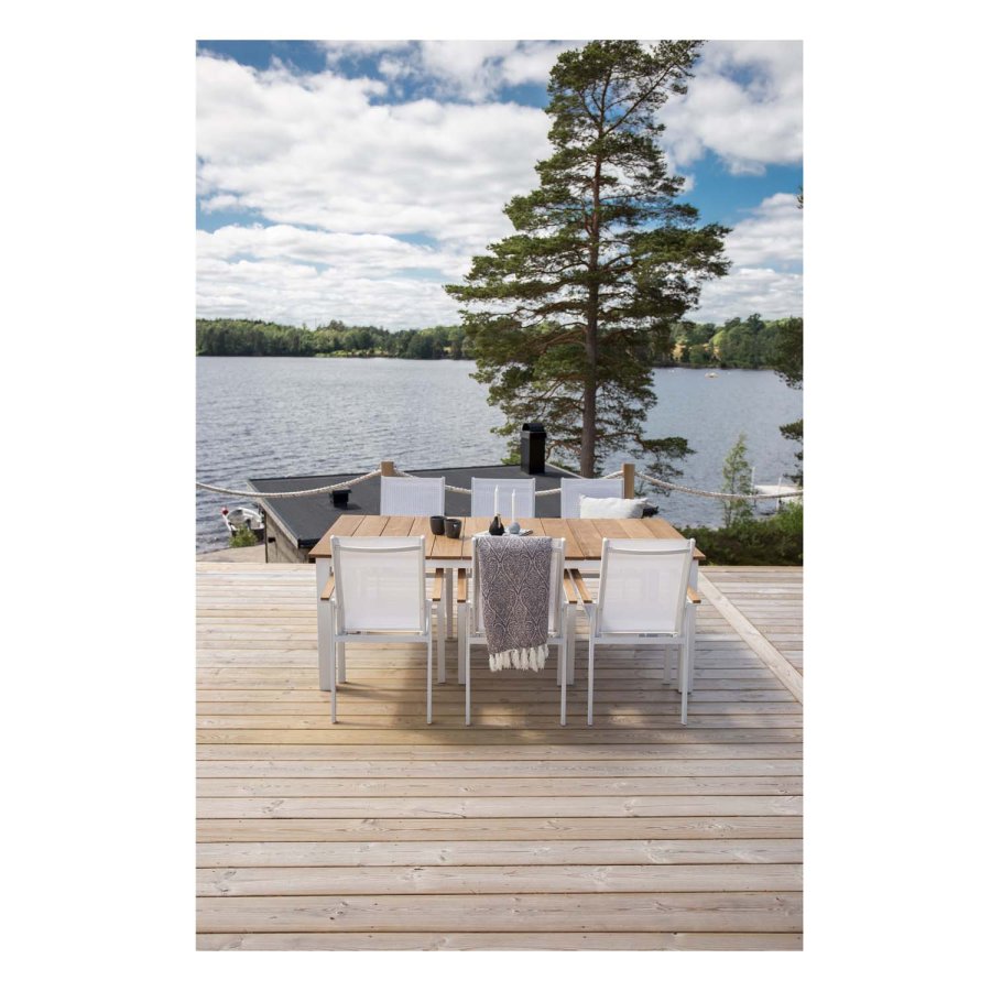 VENTURE DESIGN rektangulr Mexico Havebord - natur teaktr og hvid aluminium (210x100)
