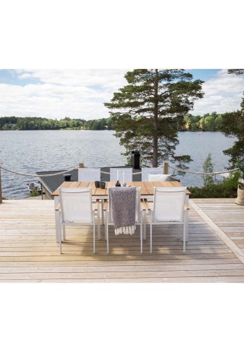 VENTURE DESIGN rektangulr Mexico Havebord - natur teaktr og hvid aluminium (210x100)