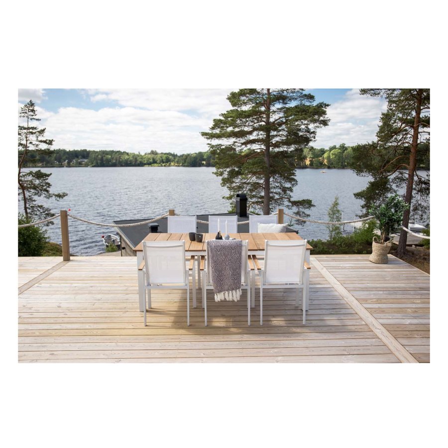 VENTURE DESIGN rektangulr Mexico Havebord - natur teaktr og hvid aluminium (210x100)