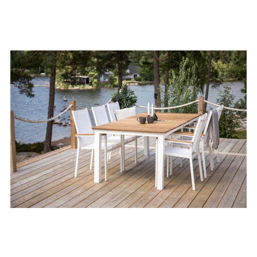 VENTURE DESIGN rektangulr Mexico Havebord - natur teaktr og hvid aluminium (210x100)