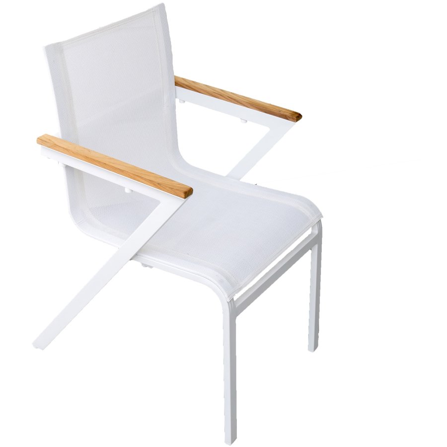 VENTURE DESIGN Mexico havestol, m. armln - natur teak, hvid textilene og aluminium