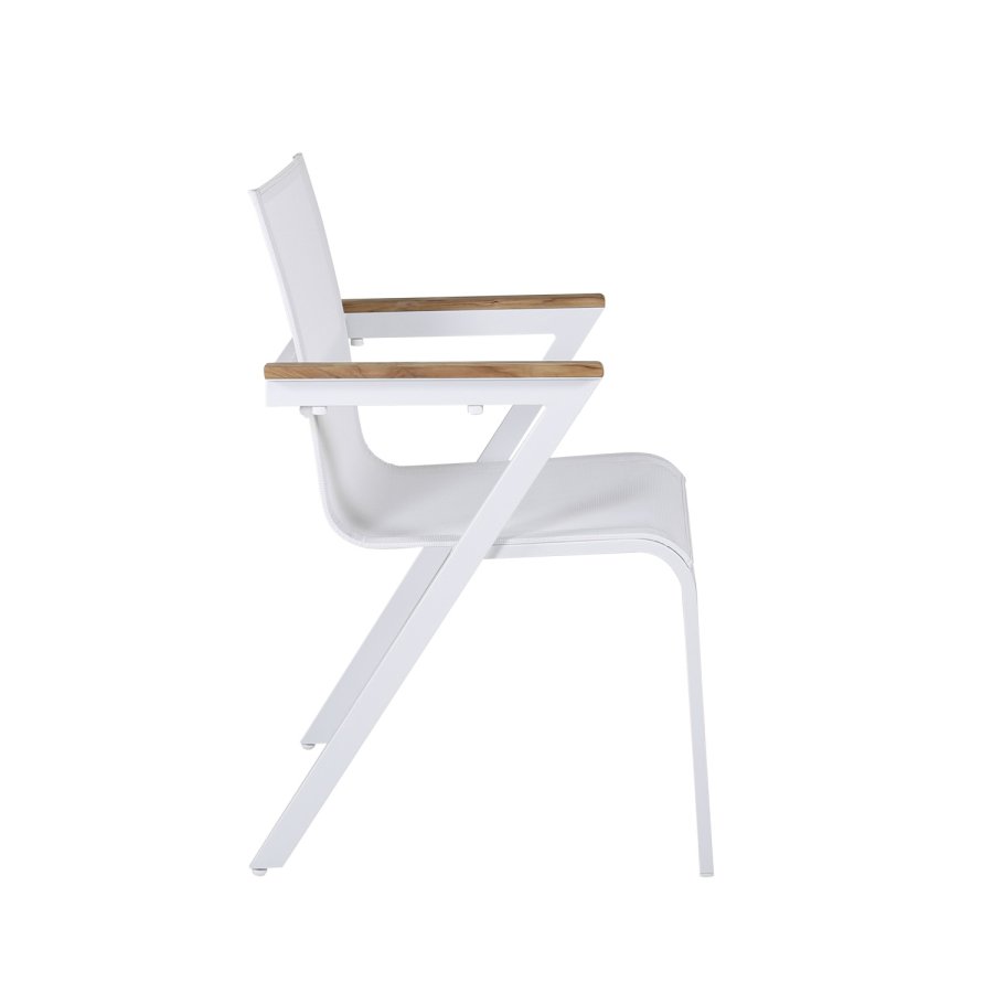 VENTURE DESIGN Mexico havestol, m. armln - natur teak, hvid textilene og aluminium