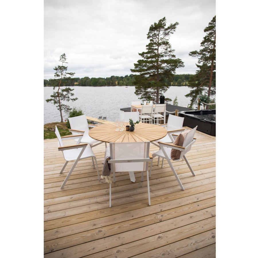 VENTURE DESIGN Mexico havestol, m. armln - natur teak, hvid textilene og aluminium