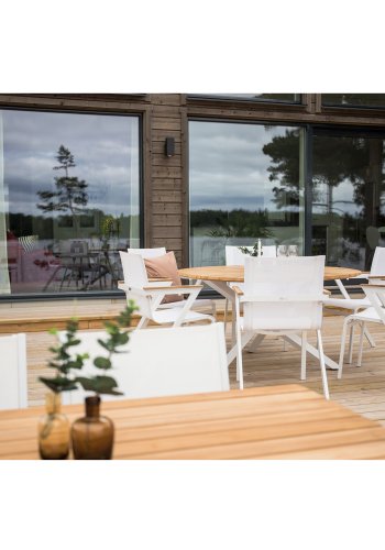 VENTURE DESIGN Mexico havestol, m. armln - natur teak, hvid textilene og aluminium