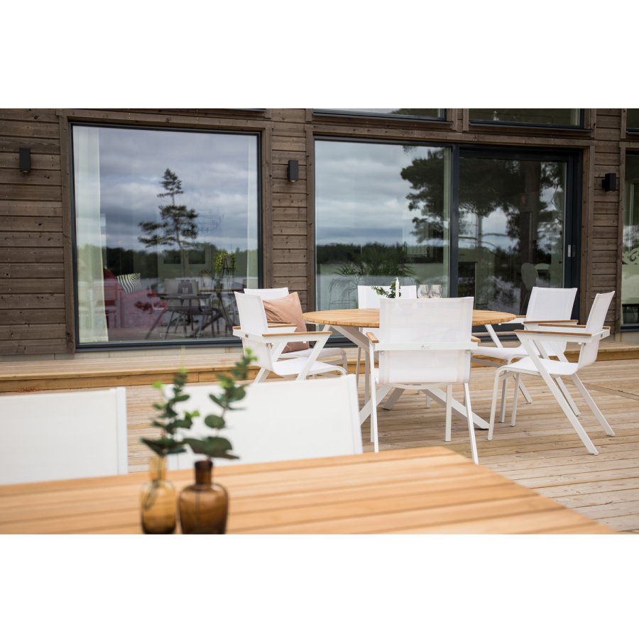 VENTURE DESIGN Mexico havestol, m. armln - natur teak, hvid textilene og aluminium