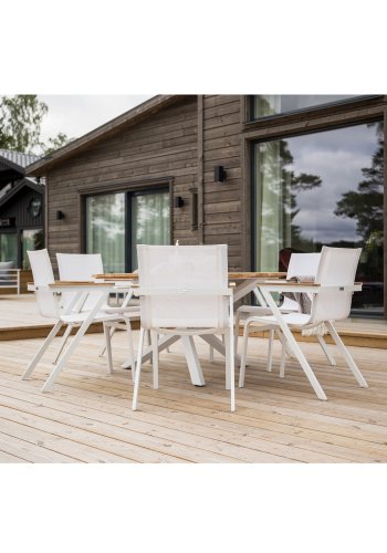VENTURE DESIGN Mexico havestol, m. armln - natur teak, hvid textilene og aluminium