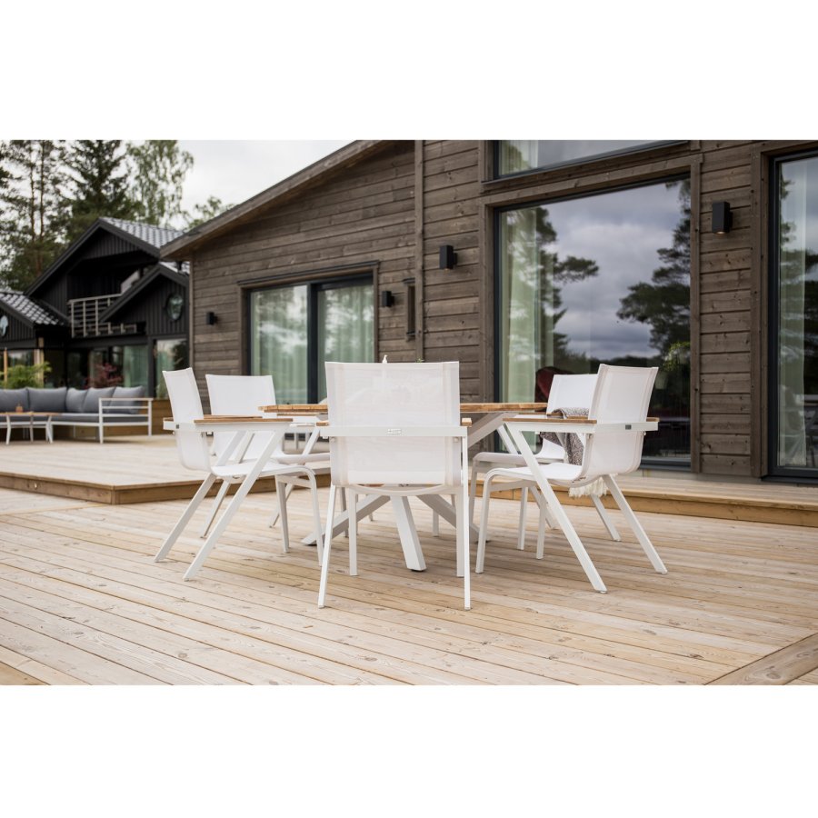 VENTURE DESIGN Mexico havestol, m. armln - natur teak, hvid textilene og aluminium