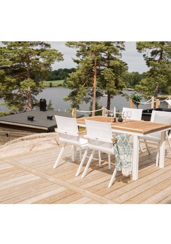 VENTURE DESIGN Mexico havestol, m. armln - natur teak, hvid textilene og aluminium