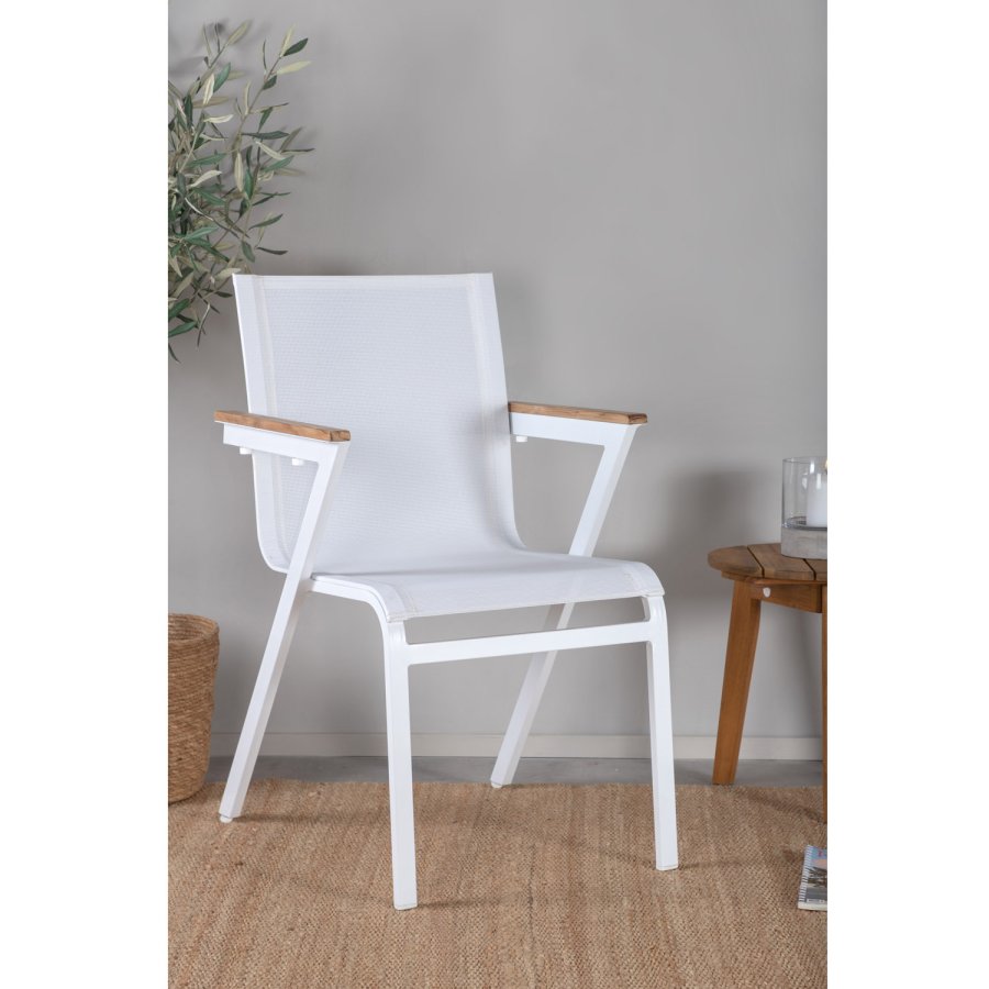 VENTURE DESIGN Mexico havestol, m. armln - natur teak, hvid textilene og aluminium
