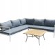 VENTURE DESIGN Mexico hjrne havesofa m. sofabord og hynder - gr polyester, hvid aluminium, natur teaktr