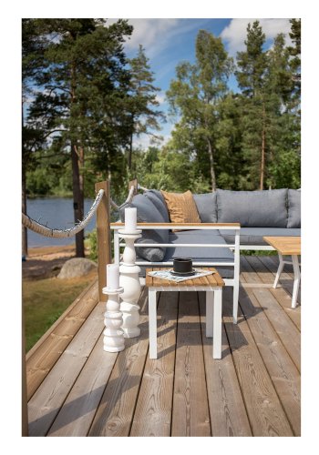 VENTURE DESIGN Mexico hjrne havesofa m. sofabord og hynder - gr polyester, hvid aluminium, natur teaktr