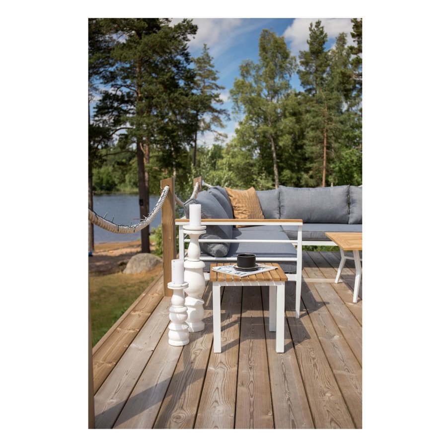 VENTURE DESIGN Mexico hjrne havesofa m. sofabord og hynder - gr polyester, hvid aluminium, natur teaktr