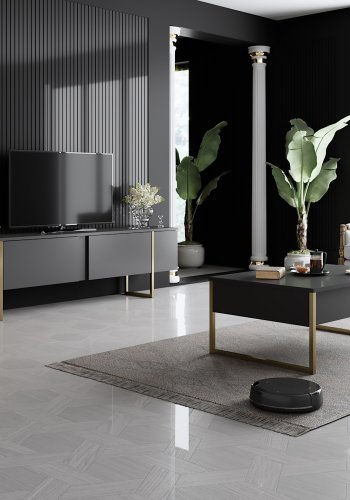 NORDVÄRK Luxe TV-bord, m. lger - antracitgr melamin og guld metal (180x30)