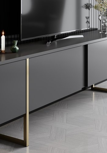 NORDVÄRK Luxe TV-bord, m. lger - antracitgr melamin og guld metal (180x30)