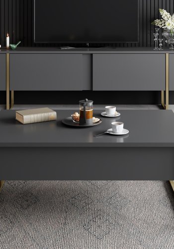 NORDVÄRK Luxe TV-bord, m. lger - antracitgr melamin og guld metal (180x30)