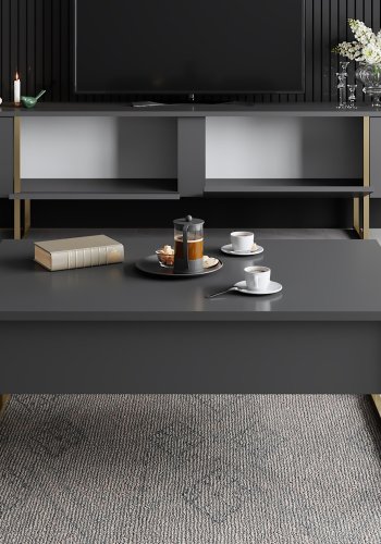 NORDVÄRK Luxe TV-bord, m. lger - antracitgr melamin og guld metal (180x30)