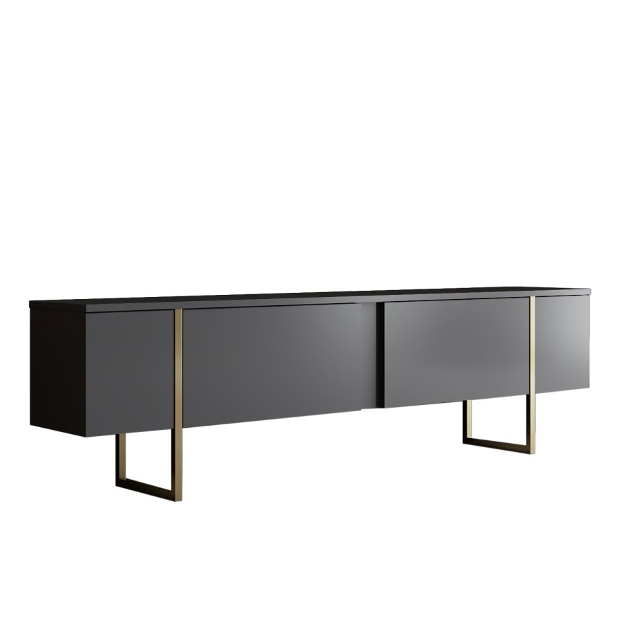 NORDVÄRK Luxe TV-bord, m. lger - antracitgr melamin og guld metal (180x30)