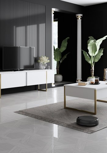 NORDVÄRK Luxe TV-bord, m. lger - hvid melamin og guld metal (180x30)