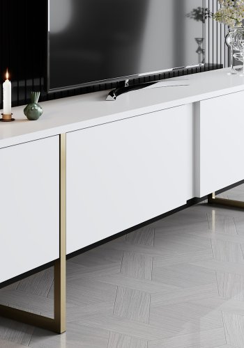 NORDVÄRK Luxe TV-bord, m. lger - hvid melamin og guld metal (180x30)