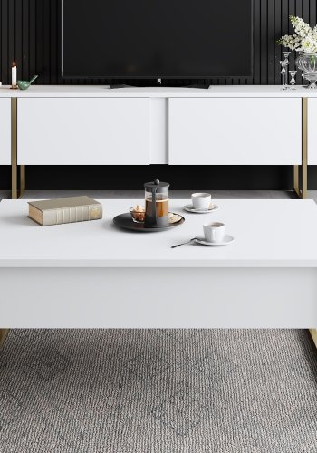 NORDVÄRK Luxe TV-bord, m. lger - hvid melamin og guld metal (180x30)