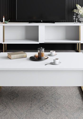 NORDVÄRK Luxe TV-bord, m. lger - hvid melamin og guld metal (180x30)