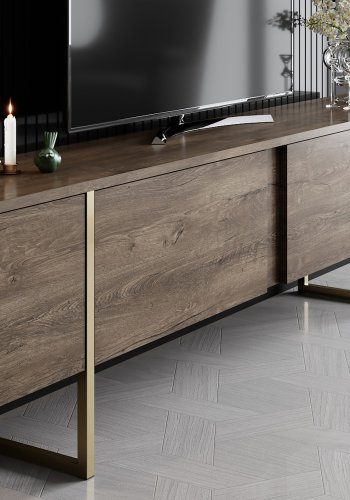 NORDVÄRK Luxe TV-bord, m. lger - valnd melamin og guld metal (180x30)