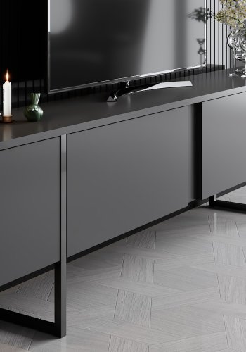 NORDVÄRK Luxe TV-bord, m. lger - antracitgr melamin og sort metal (180x30)