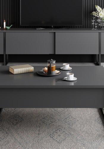 NORDVÄRK Luxe TV-bord, m. lger - antracitgr melamin og sort metal (180x30)