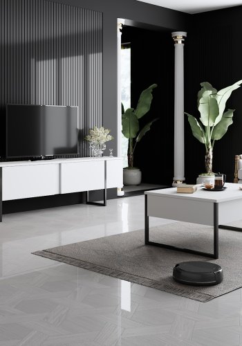 NORDVÄRK Luxe TV-bord, m. lger - hvid melamin og sort metal (180x30)