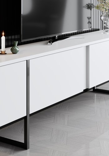 NORDVÄRK Luxe TV-bord, m. lger - hvid melamin og sort metal (180x30)