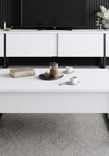 NORDVÄRK Luxe TV-bord, m. lger - hvid melamin og sort metal (180x30)